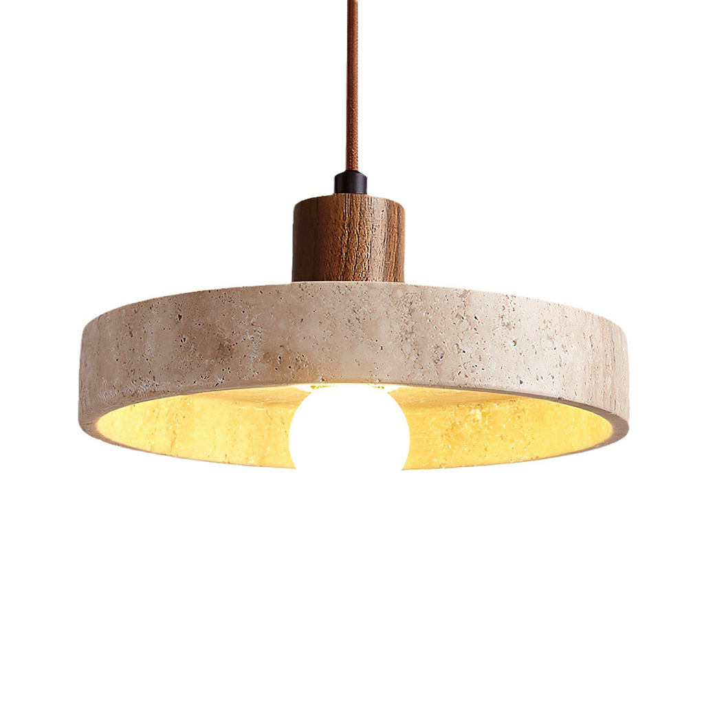 SabiStone: Handmade Wabi-Sabi Stone Pendant Light with Walnut Wood – for Bedrooms & Nightstands