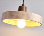 SabiStone: Handmade Wabi-Sabi Stone Pendant Light with Walnut Wood – for Bedrooms & Nightstands