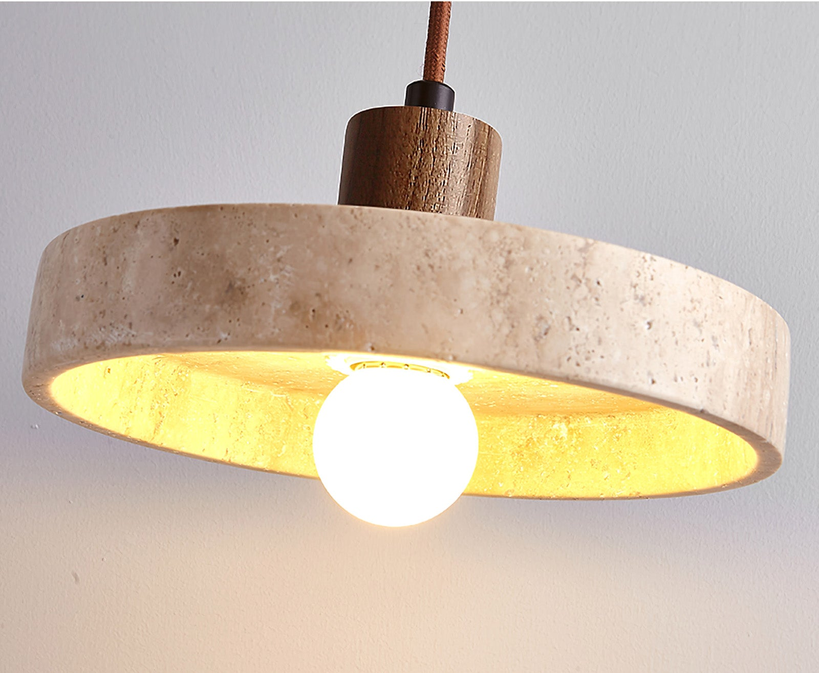SabiStone: Handmade Wabi-Sabi Stone Pendant Light with Walnut Wood – for Bedrooms & Nightstands