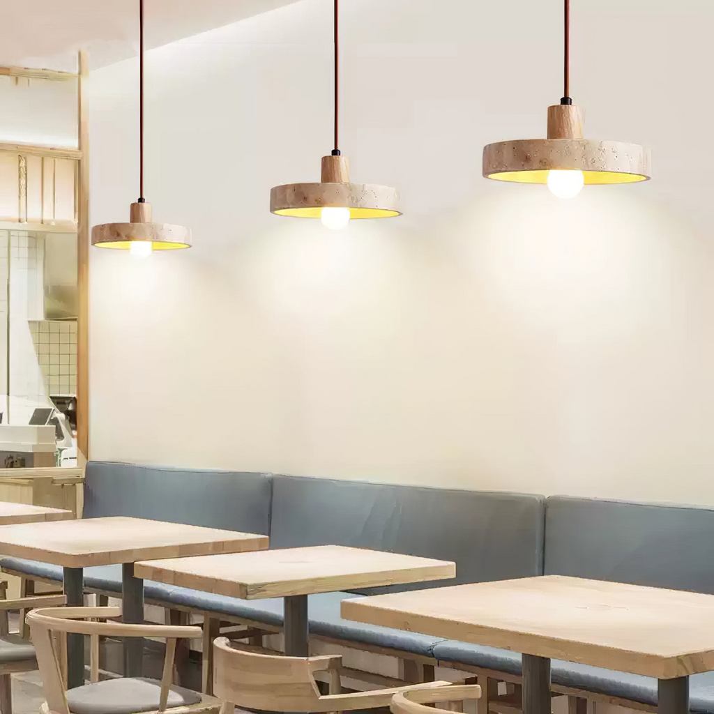 SabiStone: Handmade Wabi-Sabi Stone Pendant Light with Walnut Wood – for Bedrooms & Nightstands
