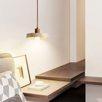 SabiStone: Handmade Wabi-Sabi Stone Pendant Light with Walnut Wood – for Bedrooms & Nightstands