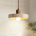 SabiStone: Handmade Wabi-Sabi Stone Pendant Light with Walnut Wood – for Bedrooms & Nightstands