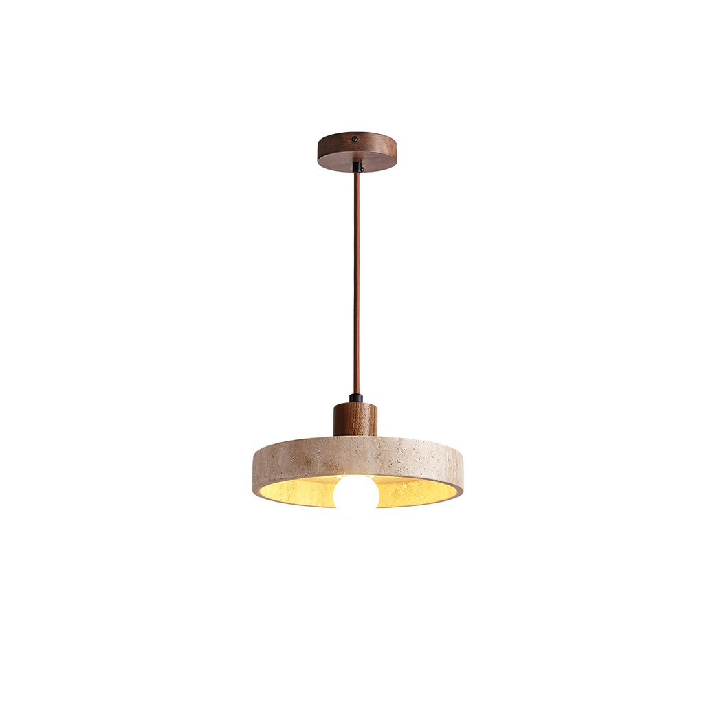 SabiStone: Handmade Wabi-Sabi Stone Pendant Light with Walnut Wood – for Bedrooms & Nightstands