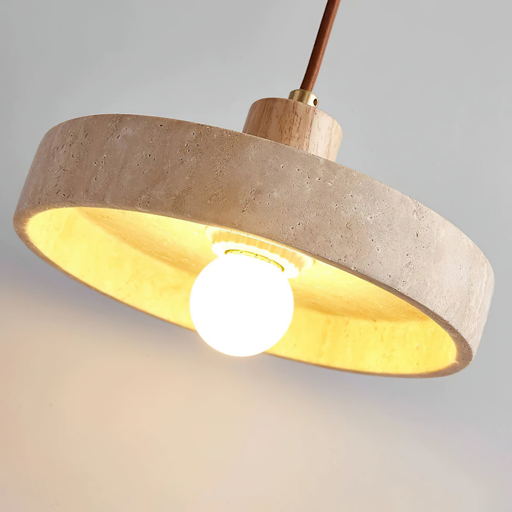 SabiStone: Handmade Wabi-Sabi Stone Pendant Light with Walnut Wood – for Bedrooms & Nightstands