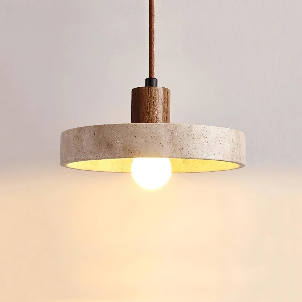 SabiStone: Handmade Wabi-Sabi Stone Pendant Light with Walnut Wood – for Bedrooms & Nightstands