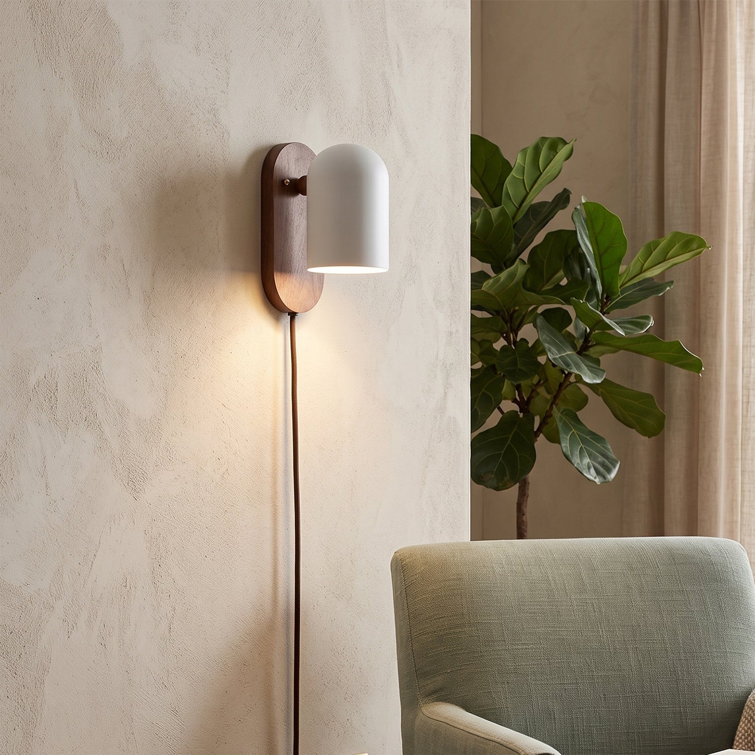 Sables Zen Walnut Plug-in Wall Sconce