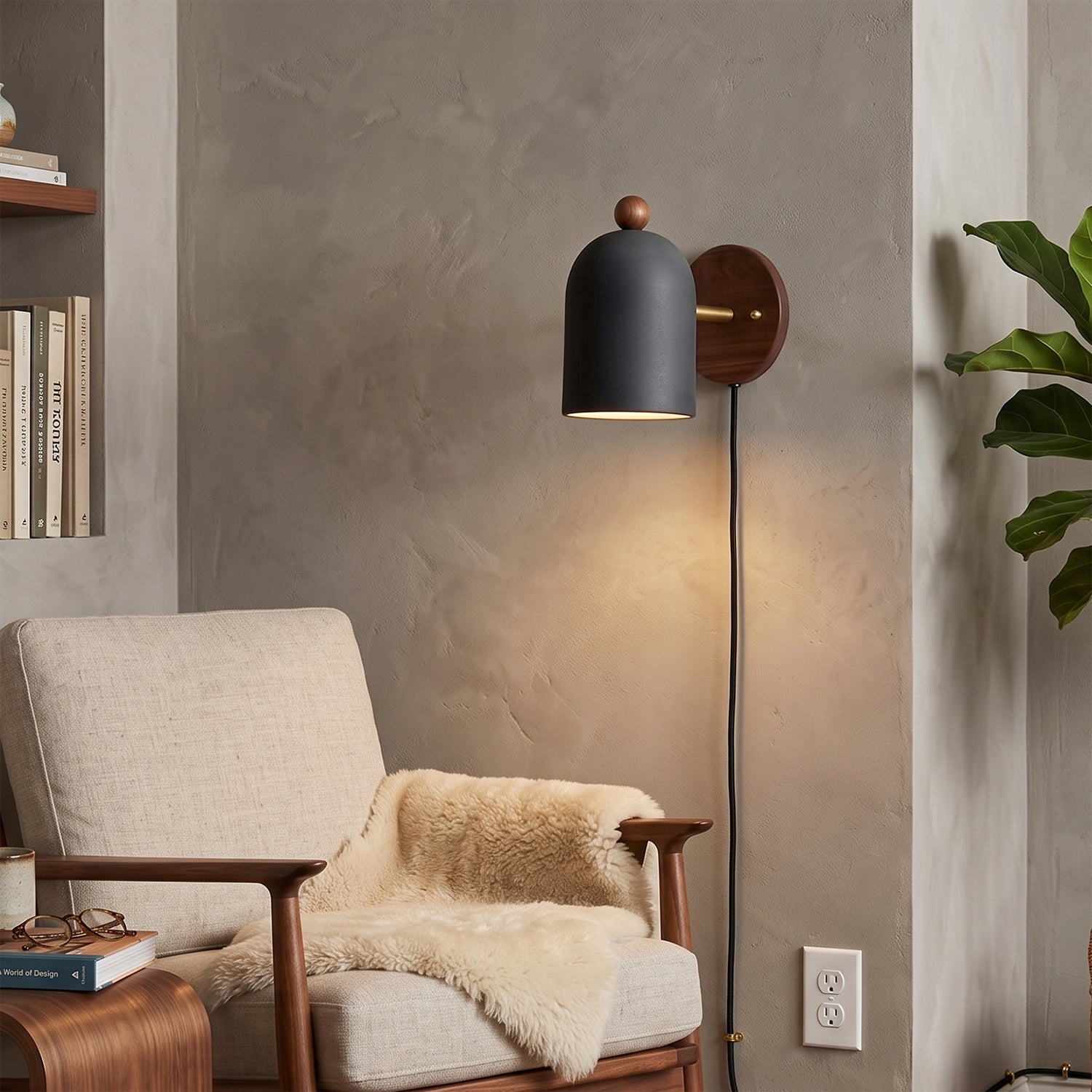 Sables Zen Walnut Plug-in Wall Sconce
