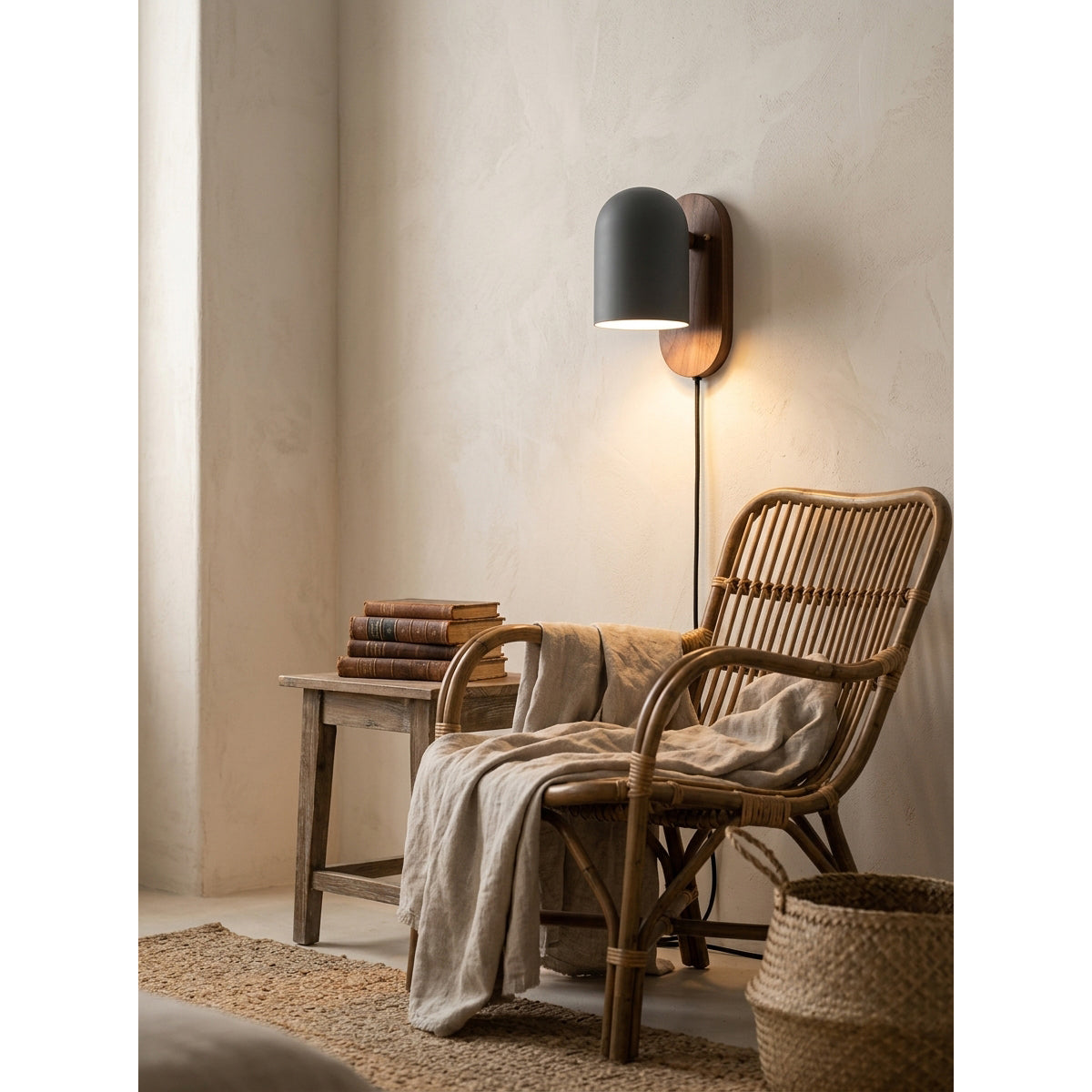 Sables Zen Walnut Plug-in Wall Sconce