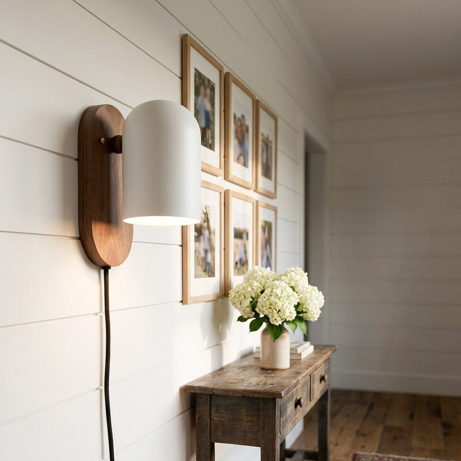 Sables Zen Walnut Plug-in Wall Sconce