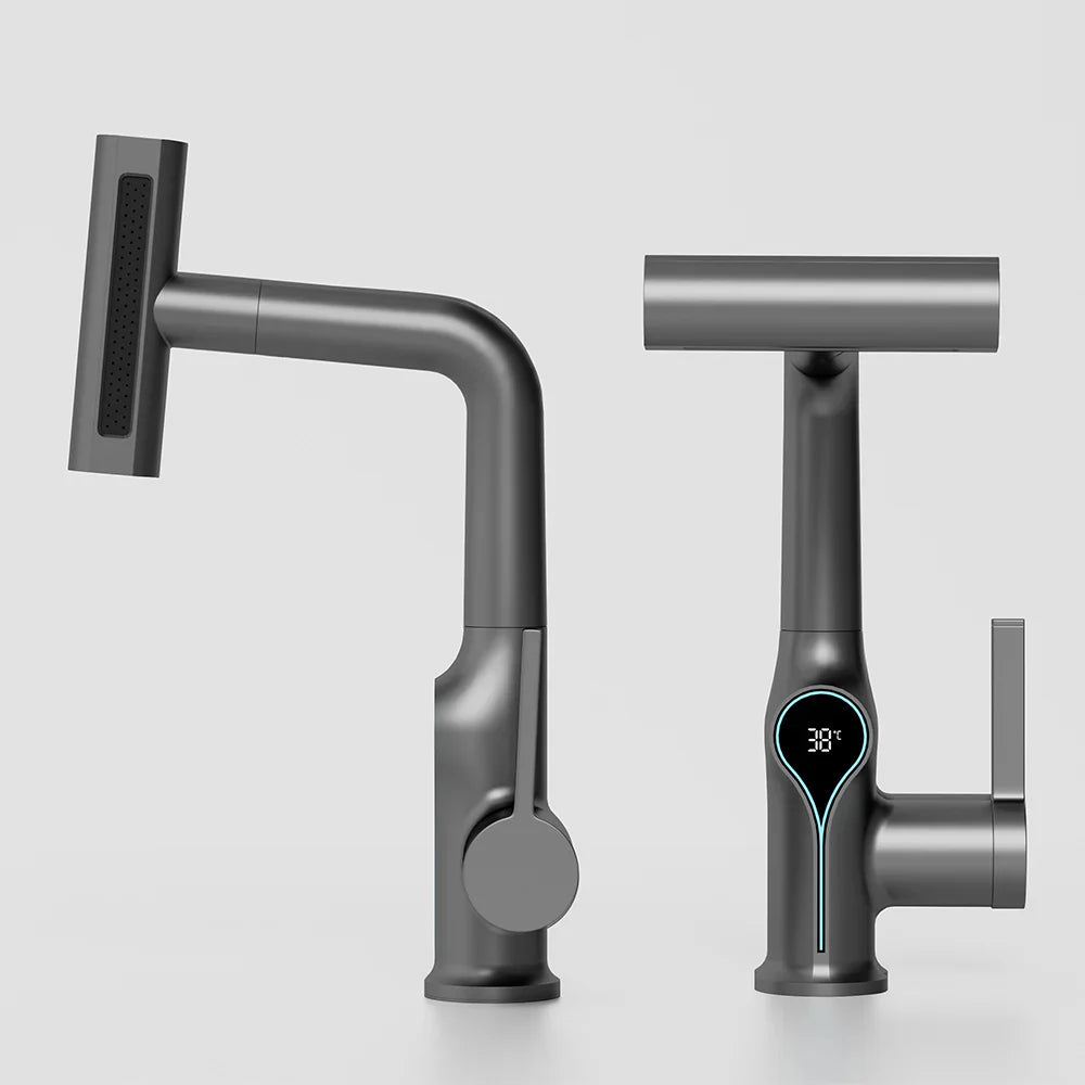 Celandra - Washbasin tap with Waterfall stream Temperature display and Adjustable sprayer