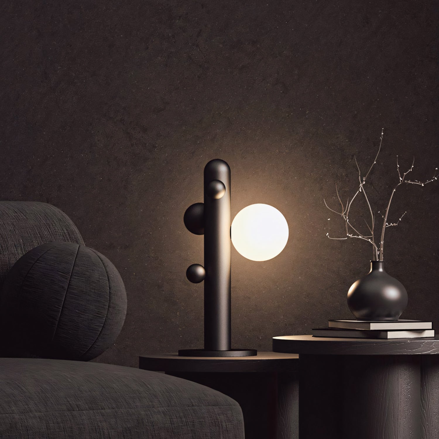 Saguaro Totem Orb Table Lamp in Matte Black