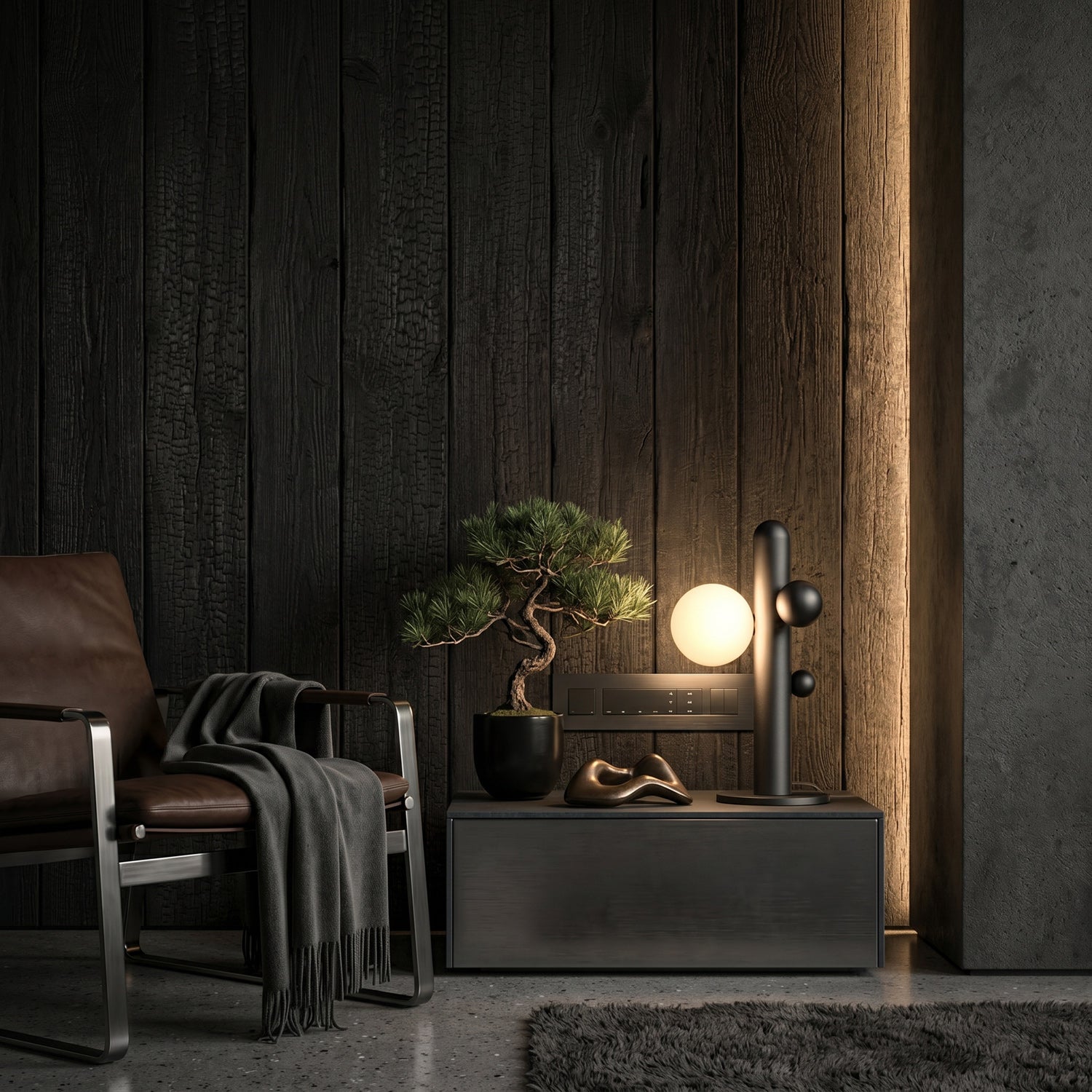 Saguaro Totem Orb Table Lamp in Matte Black