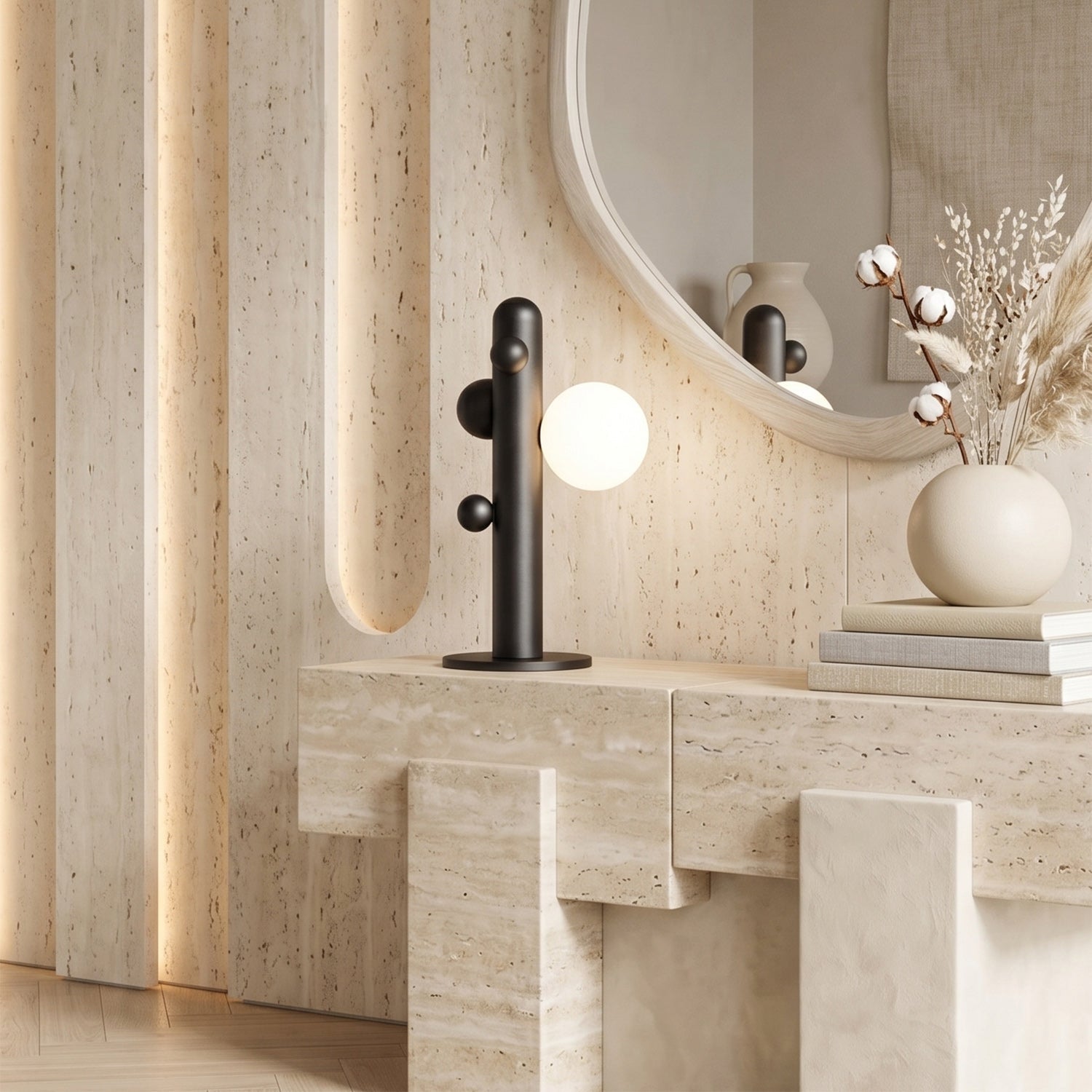 Saguaro Totem Orb Table Lamp in Matte Black