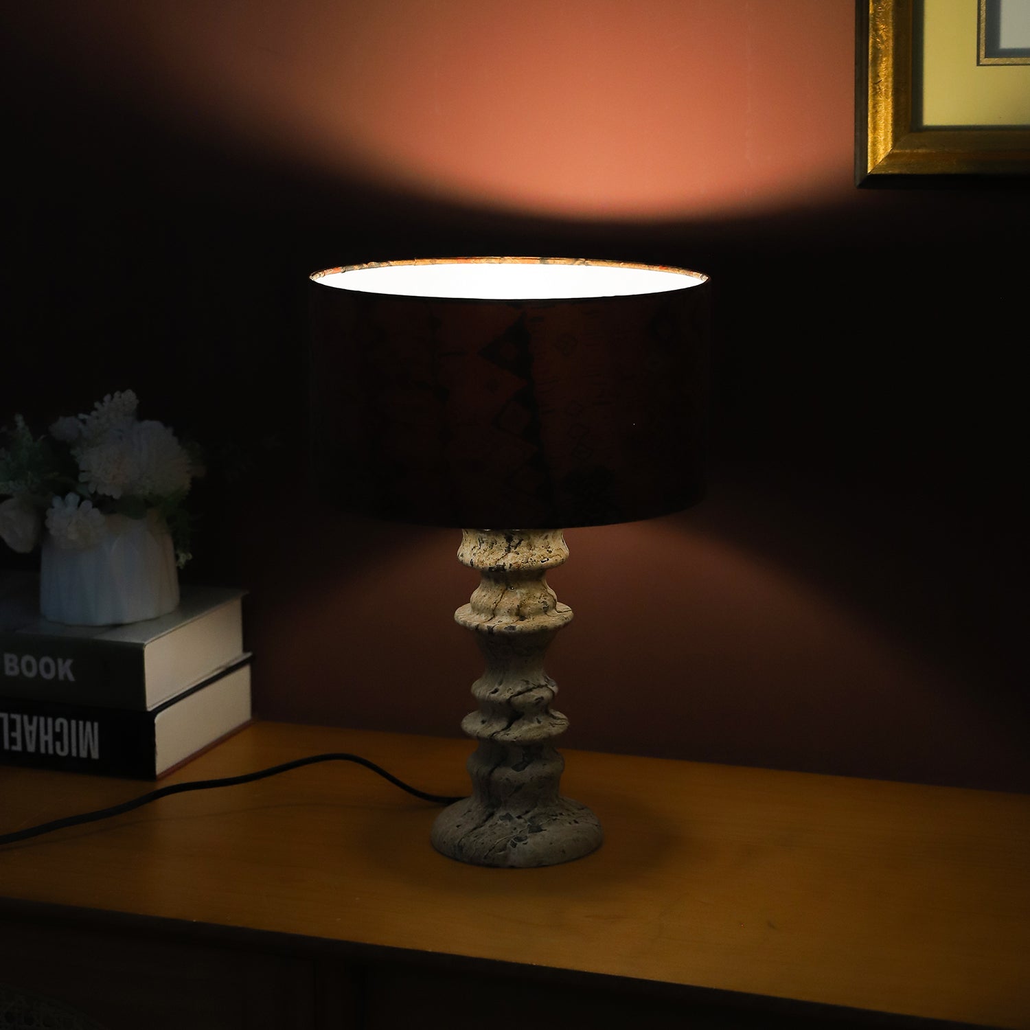 Sahar Ridged Travertine Totem Table Lamp