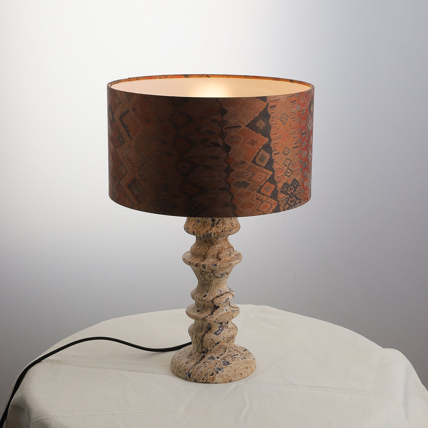 Sahar Ridged Travertine Totem Table Lamp