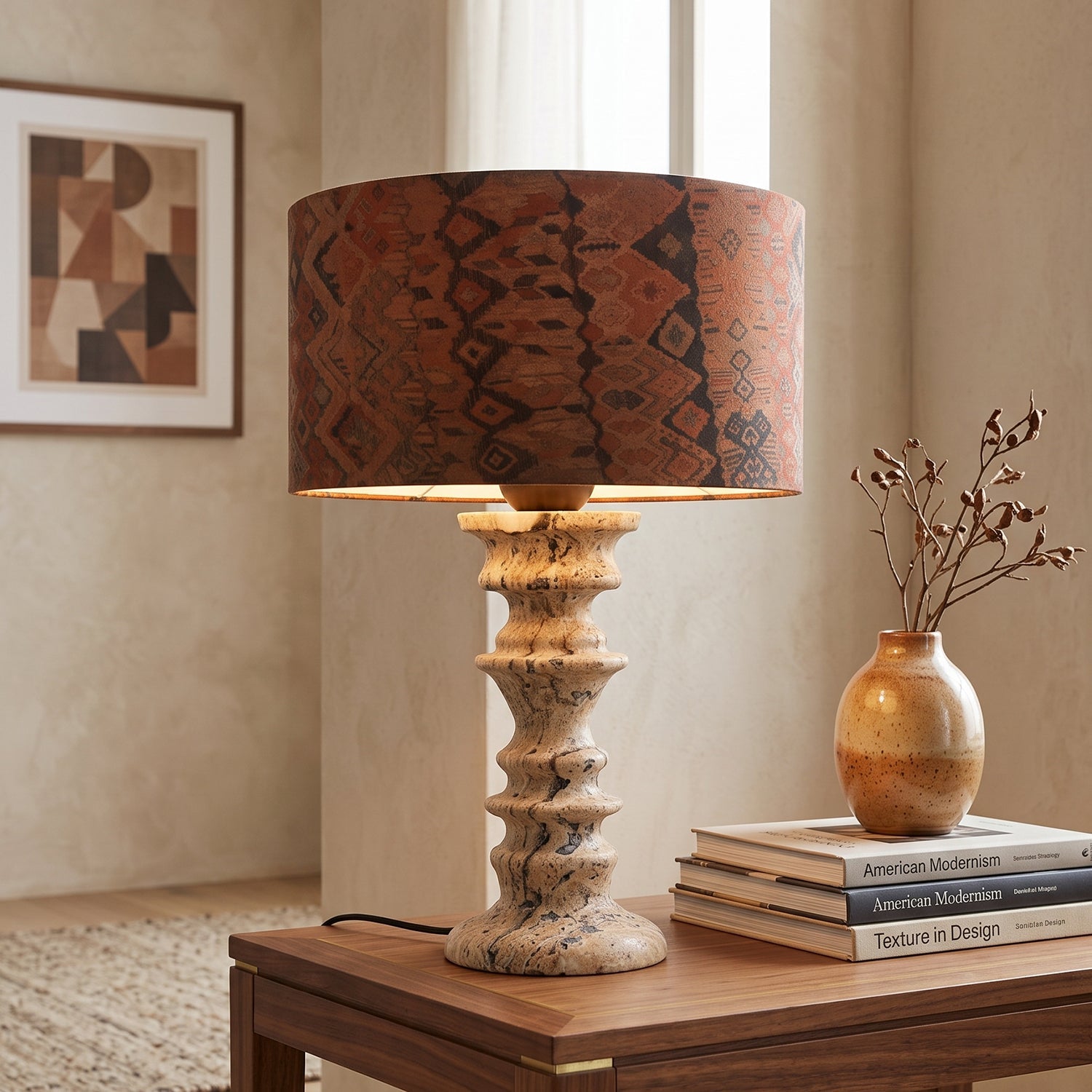 Sahar Ridged Travertine Totem Table Lamp
