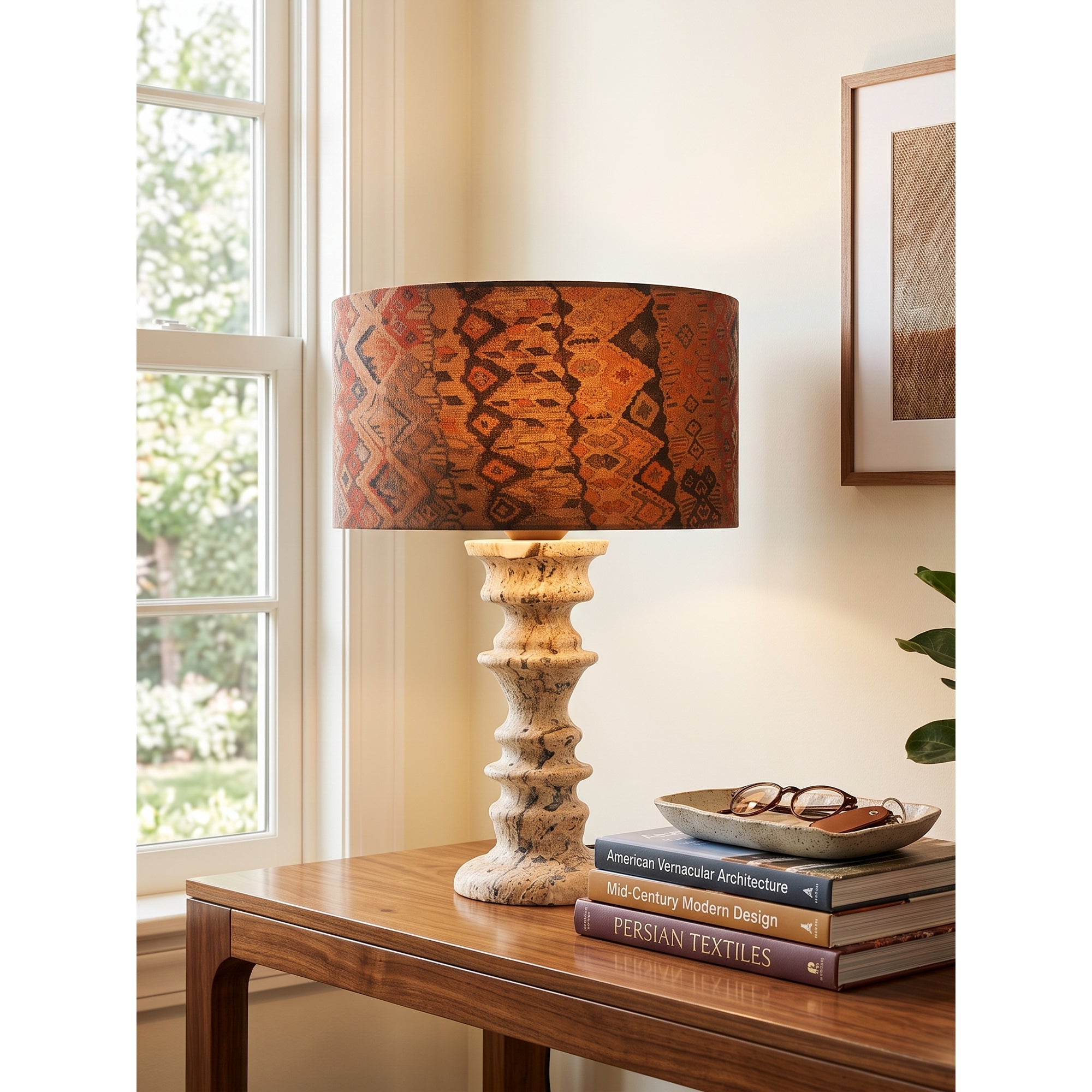Sahar Ridged Travertine Totem Table Lamp