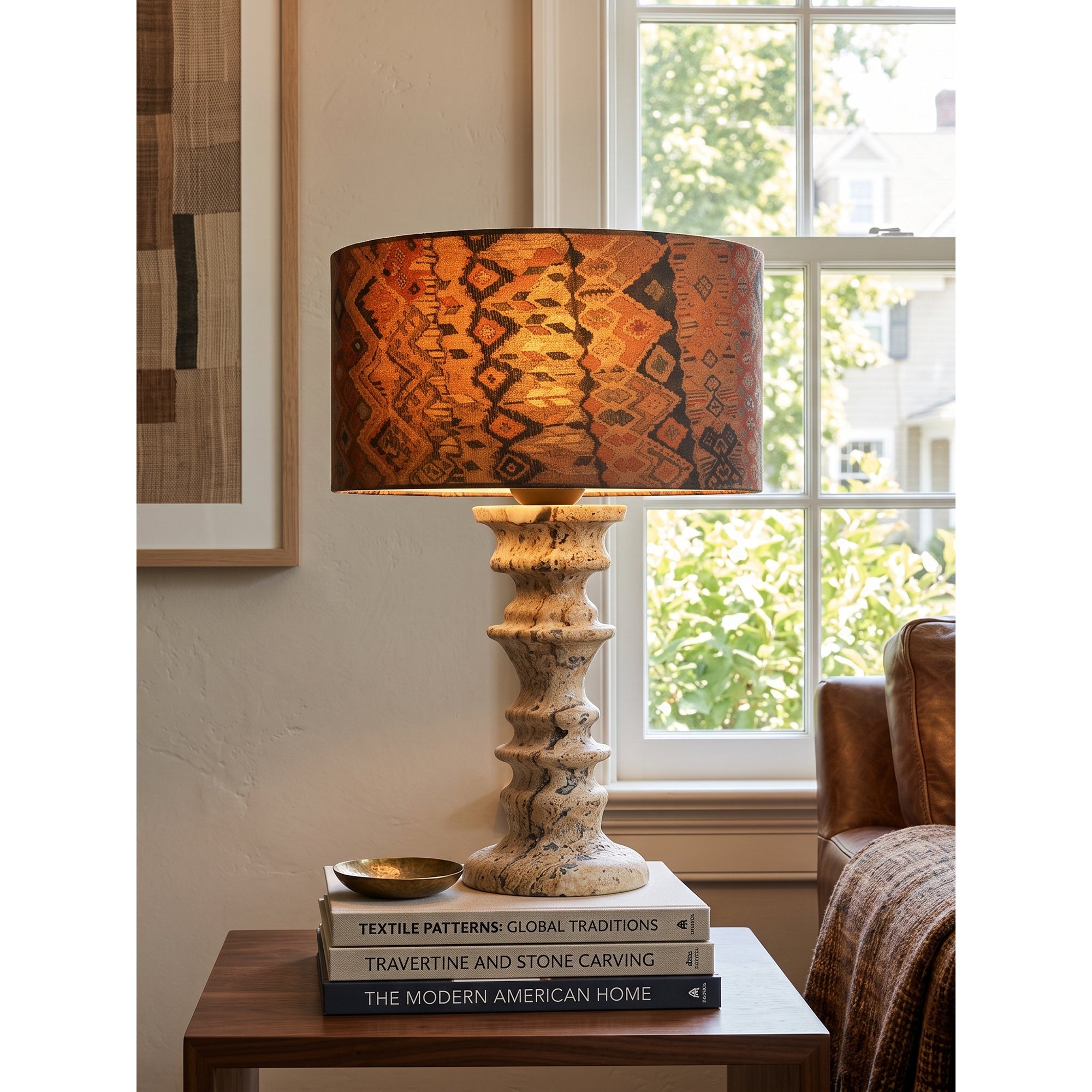Sahar Ridged Travertine Totem Table Lamp