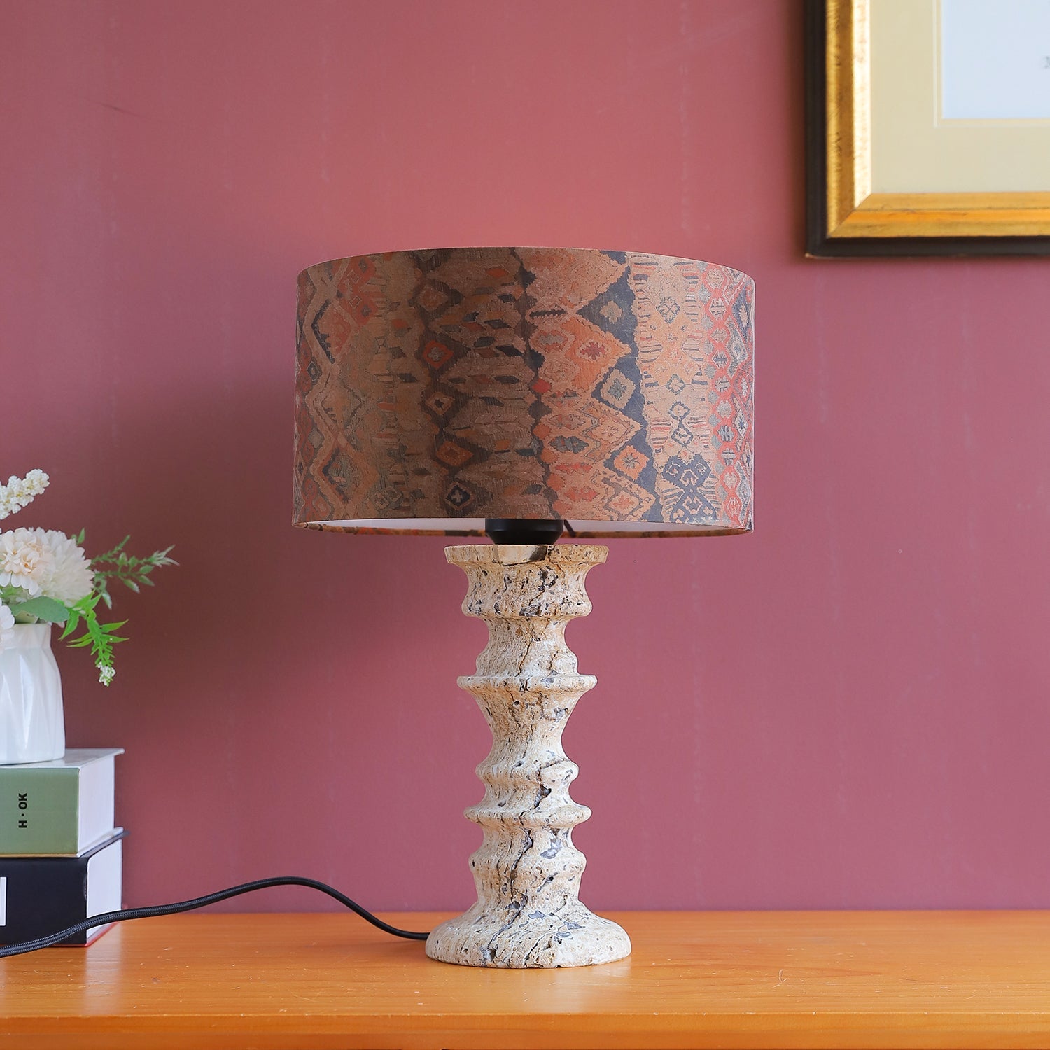 Sahar Ridged Travertine Totem Table Lamp