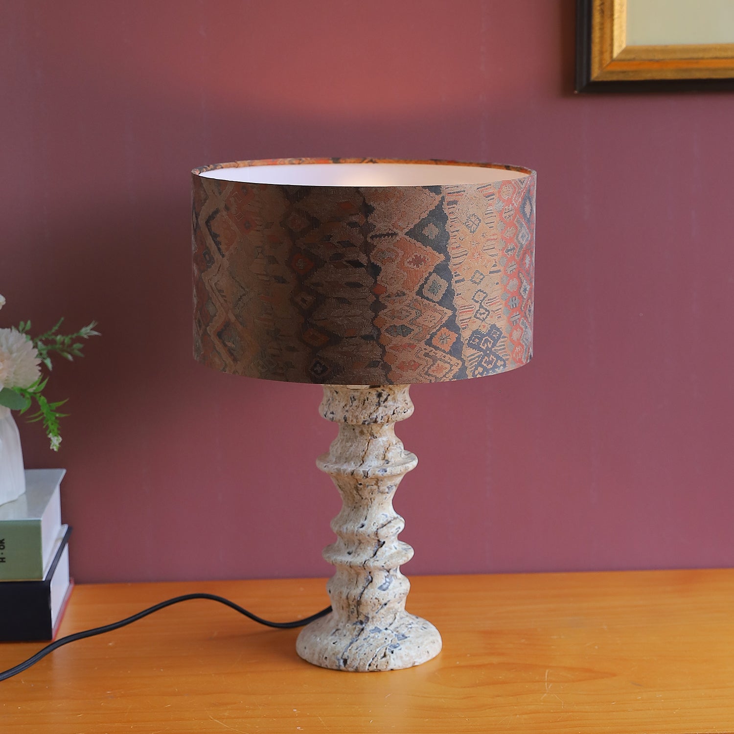 Sahar Ridged Travertine Totem Table Lamp