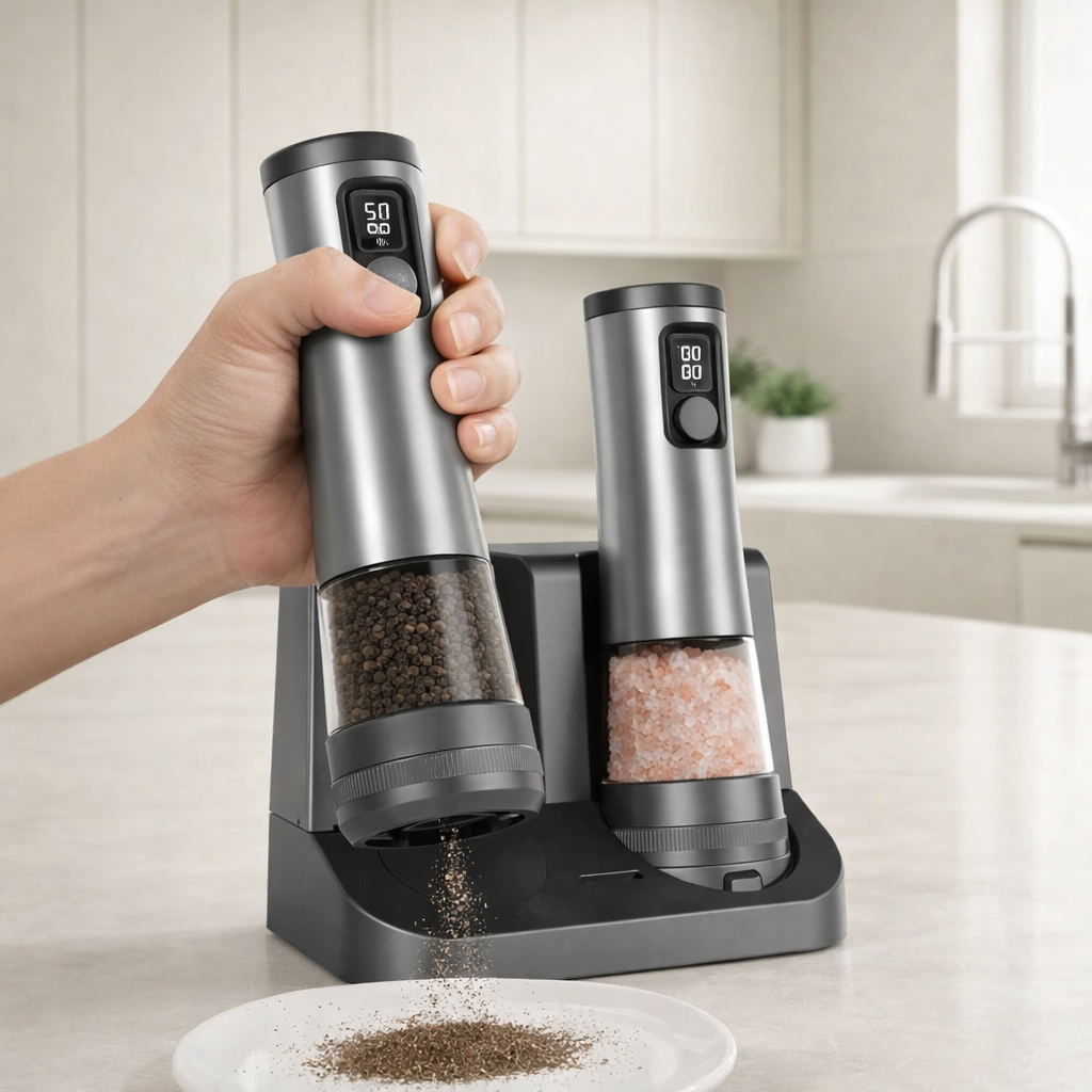 Salt and Pepper Grinder Set Rechargeable Adjustable Grind Stainless Steel