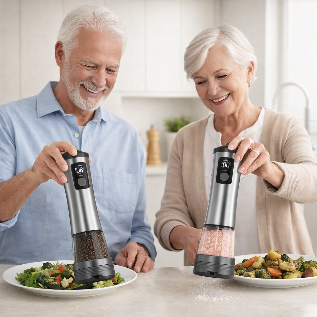 Salt and Pepper Grinder Set Rechargeable Adjustable Grind Stainless Steel