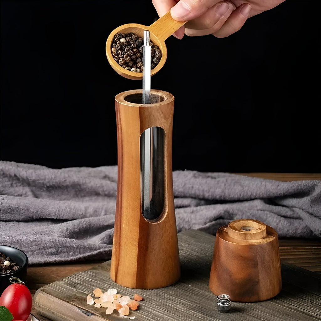 Salt and Pepper Mill Set, Adjustable Grind Levels, Wooden Construction