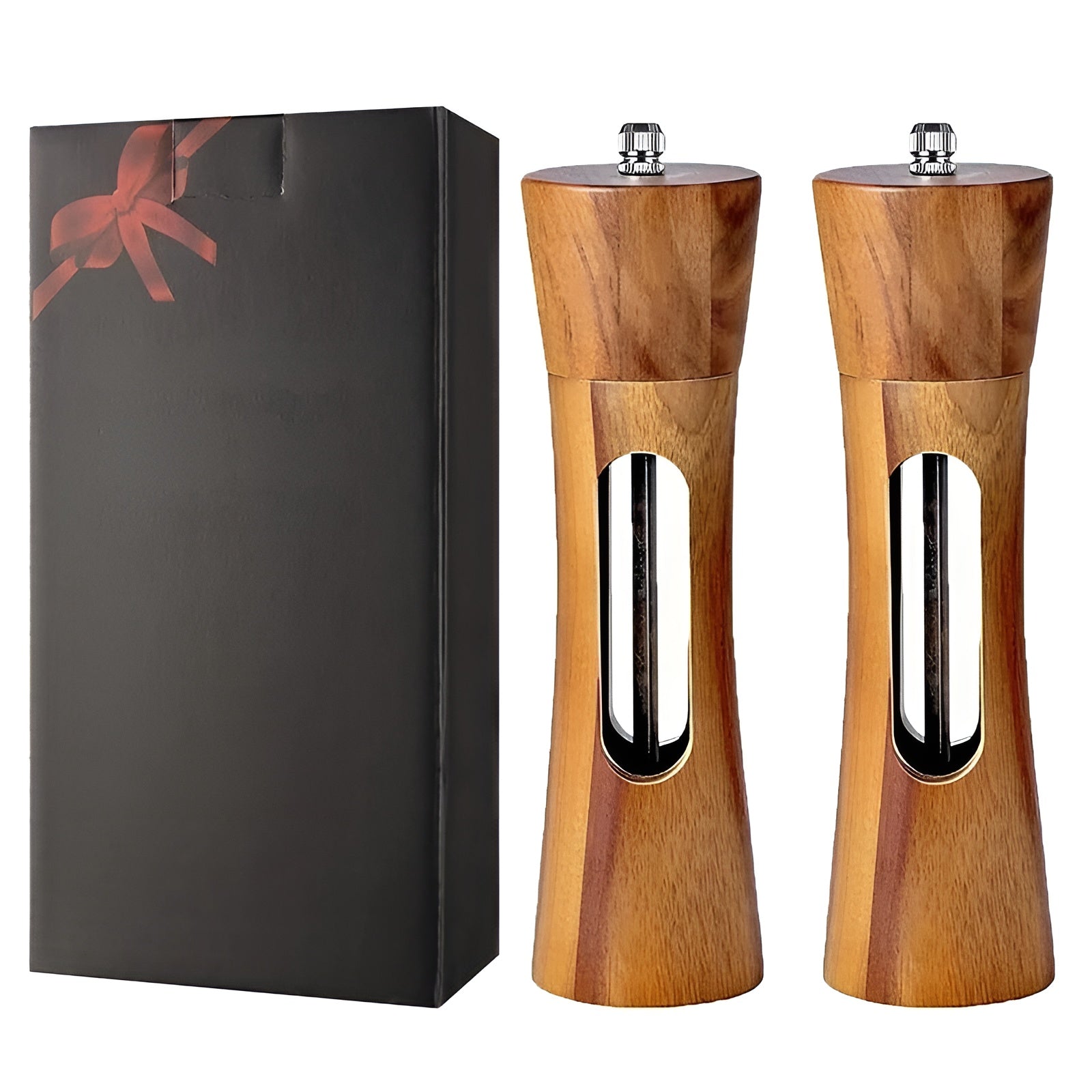 Salt and Pepper Mill Set, Adjustable Grind Levels, Wooden Construction