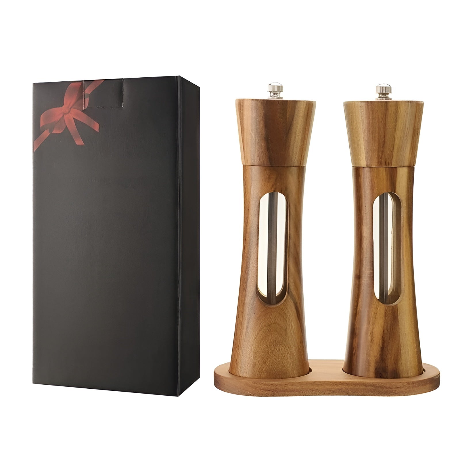 Salt and Pepper Mill Set, Adjustable Grind Levels, Wooden Construction