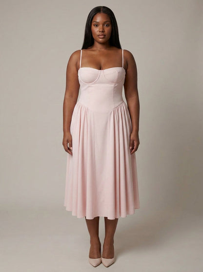 Elegant Midi Dress for Women Corset Fit-Flare Sweetheart-Neckline