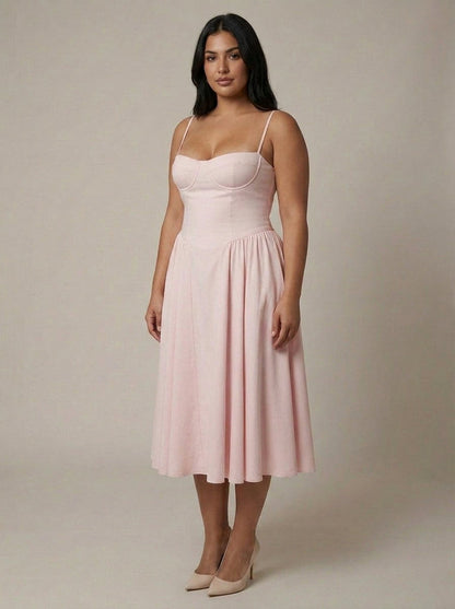Elegant Midi Dress for Women Corset Fit-Flare Sweetheart-Neckline