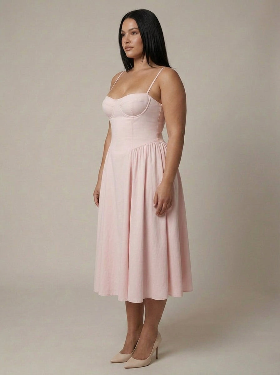 Elegant Midi Dress for Women Corset Fit-Flare Sweetheart-Neckline