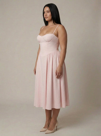 Elegant Midi Dress for Women Corset Fit-Flare Sweetheart-Neckline