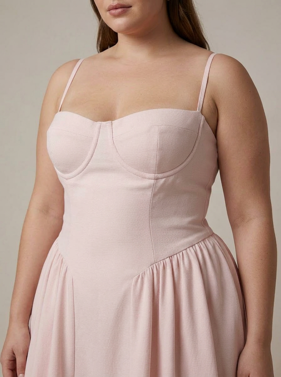 Elegant Midi Dress for Women Corset Fit-Flare Sweetheart-Neckline