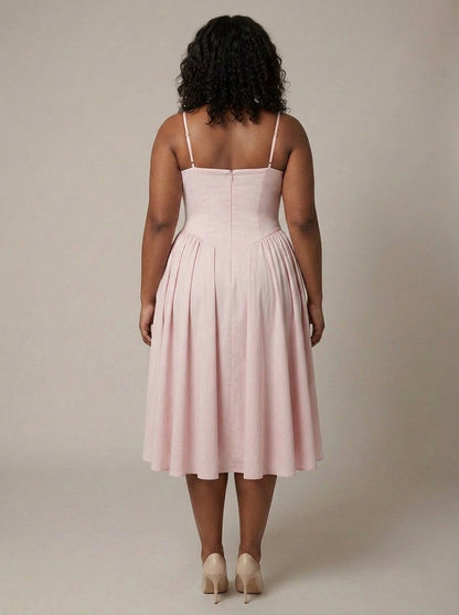 Elegant Midi Dress for Women Corset Fit-Flare Sweetheart-Neckline
