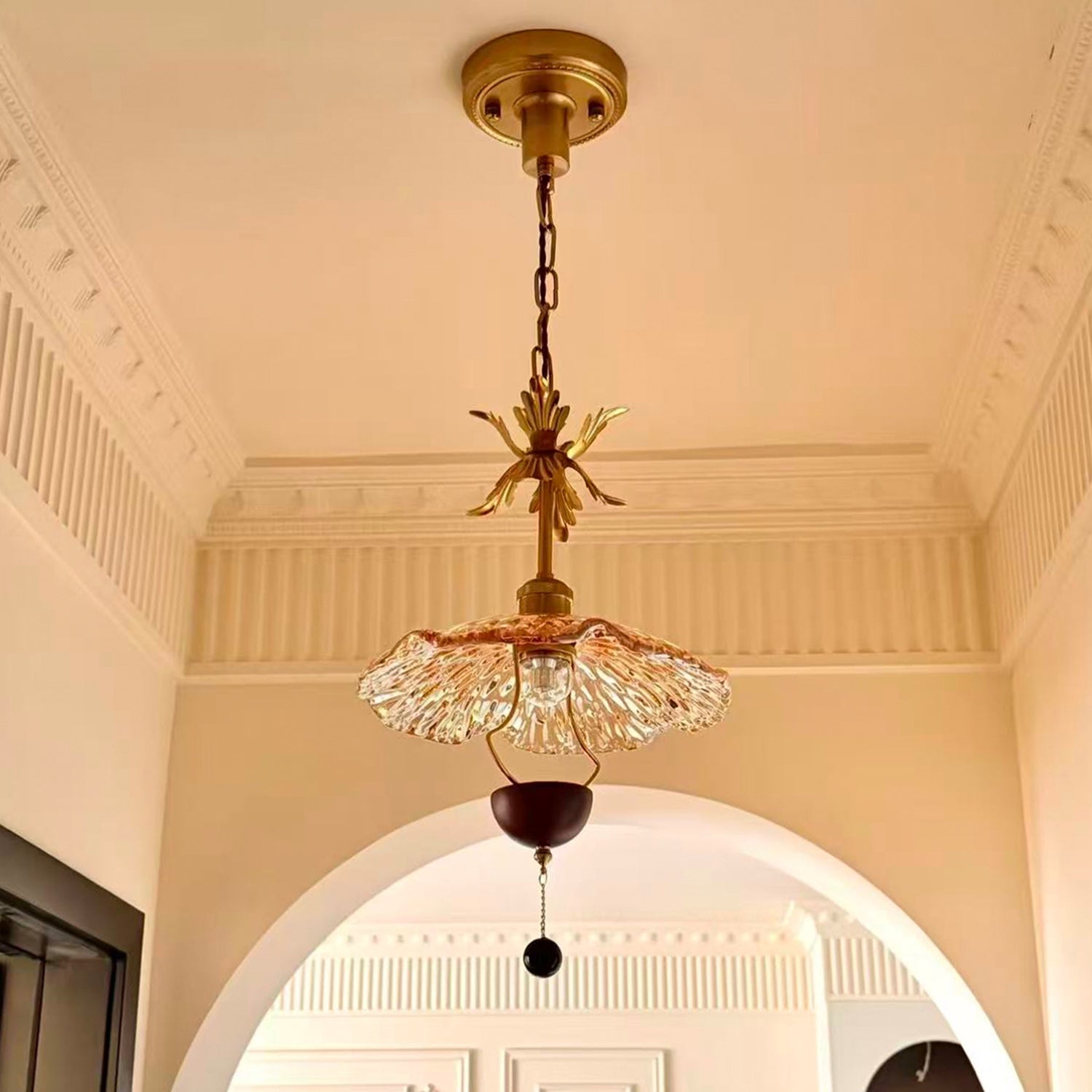 Floral Metalwork Pendant Lamp, Antique Copper