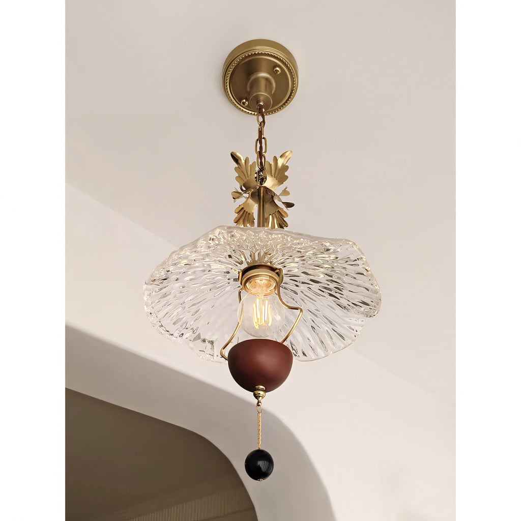 Floral Metalwork Pendant Lamp, Antique Copper