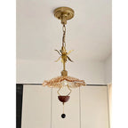 Floral Metalwork Pendant Lamp, Antique Copper