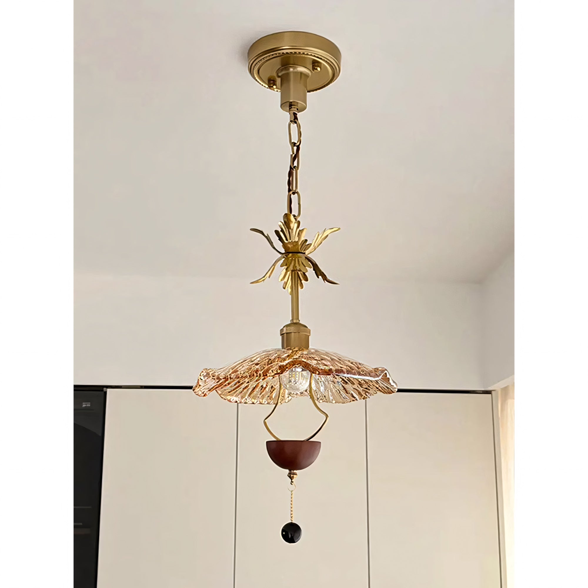 Floral Metalwork Pendant Lamp, Antique Copper