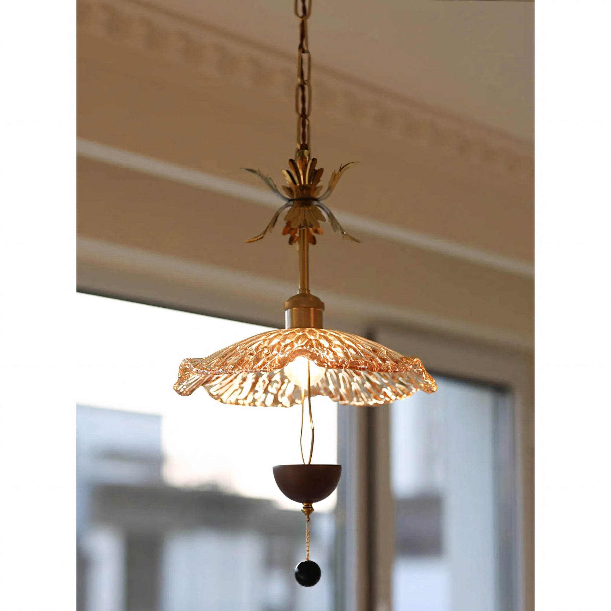 Floral Metalwork Pendant Lamp, Antique Copper