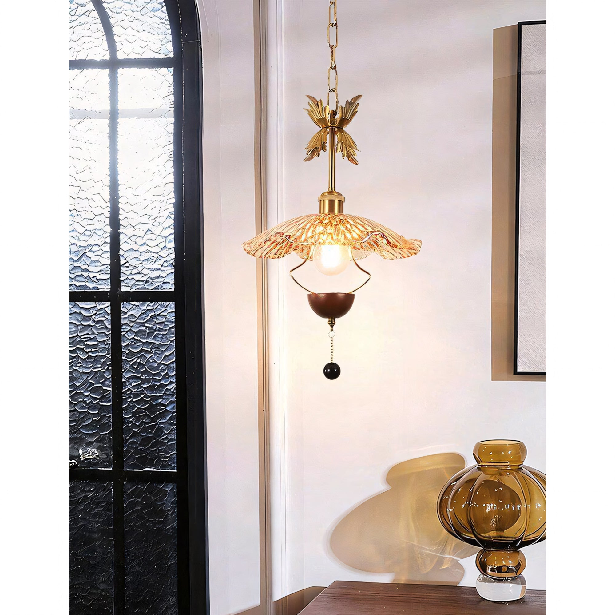 Floral Metalwork Pendant Lamp, Antique Copper