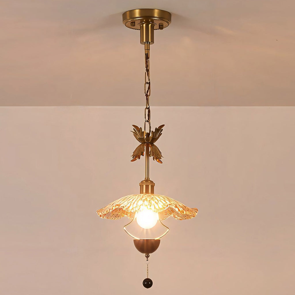 Floral Metalwork Pendant Lamp, Antique Copper