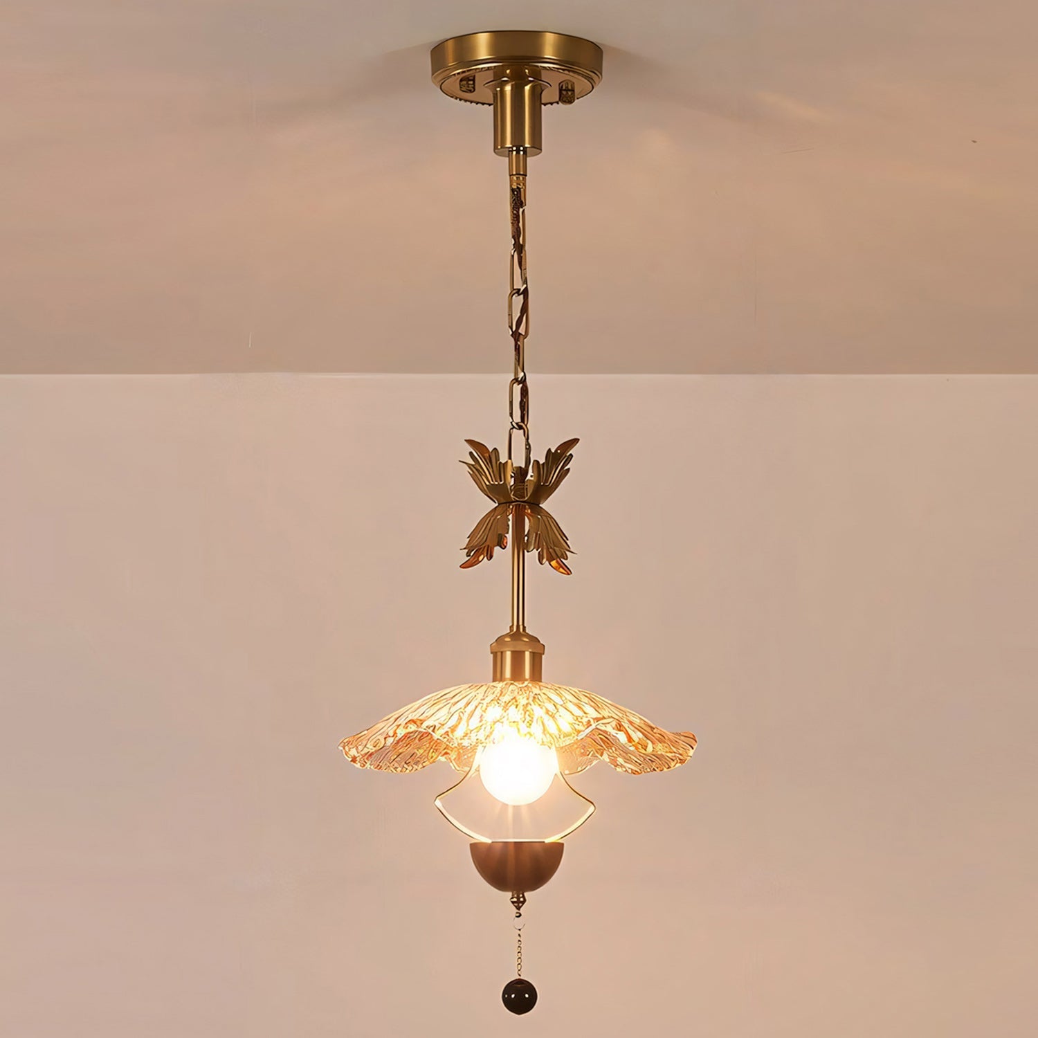 Floral Metalwork Pendant Lamp, Antique Copper