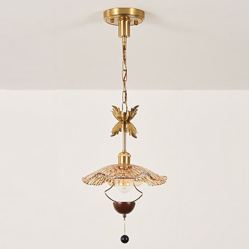 Floral Metalwork Pendant Lamp, Antique Copper