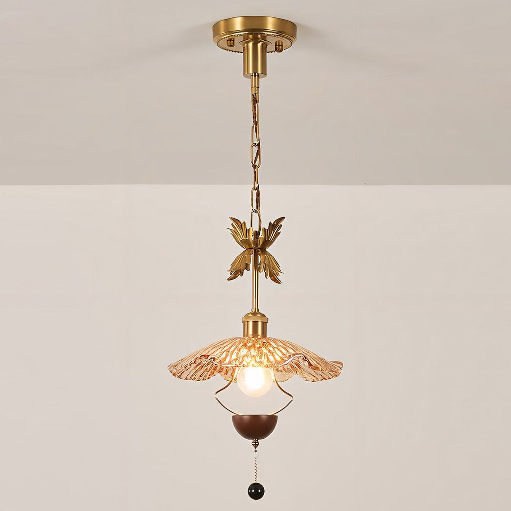 Floral Metalwork Pendant Lamp, Antique Copper
