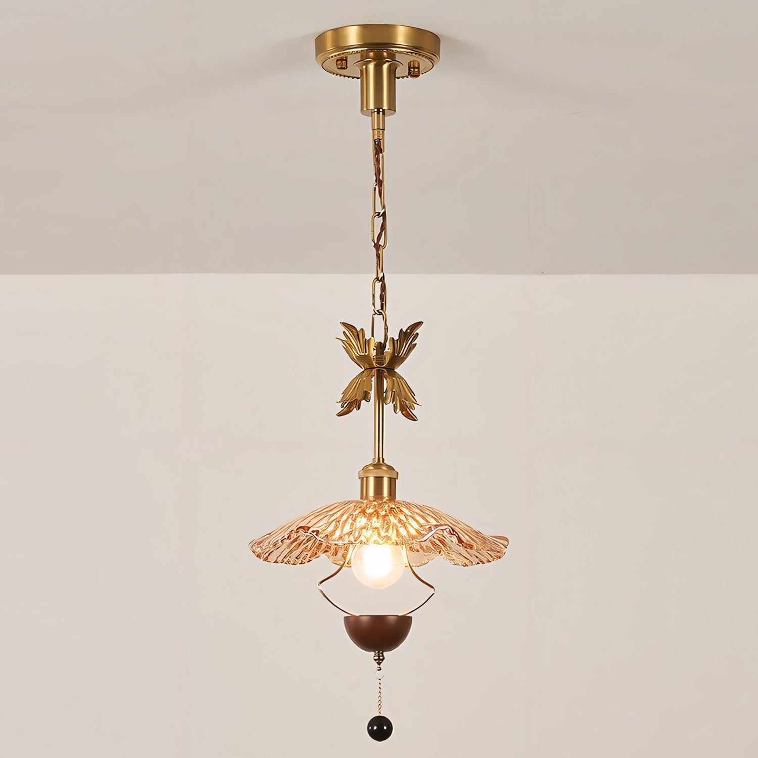 Floral Metalwork Pendant Lamp, Antique Copper