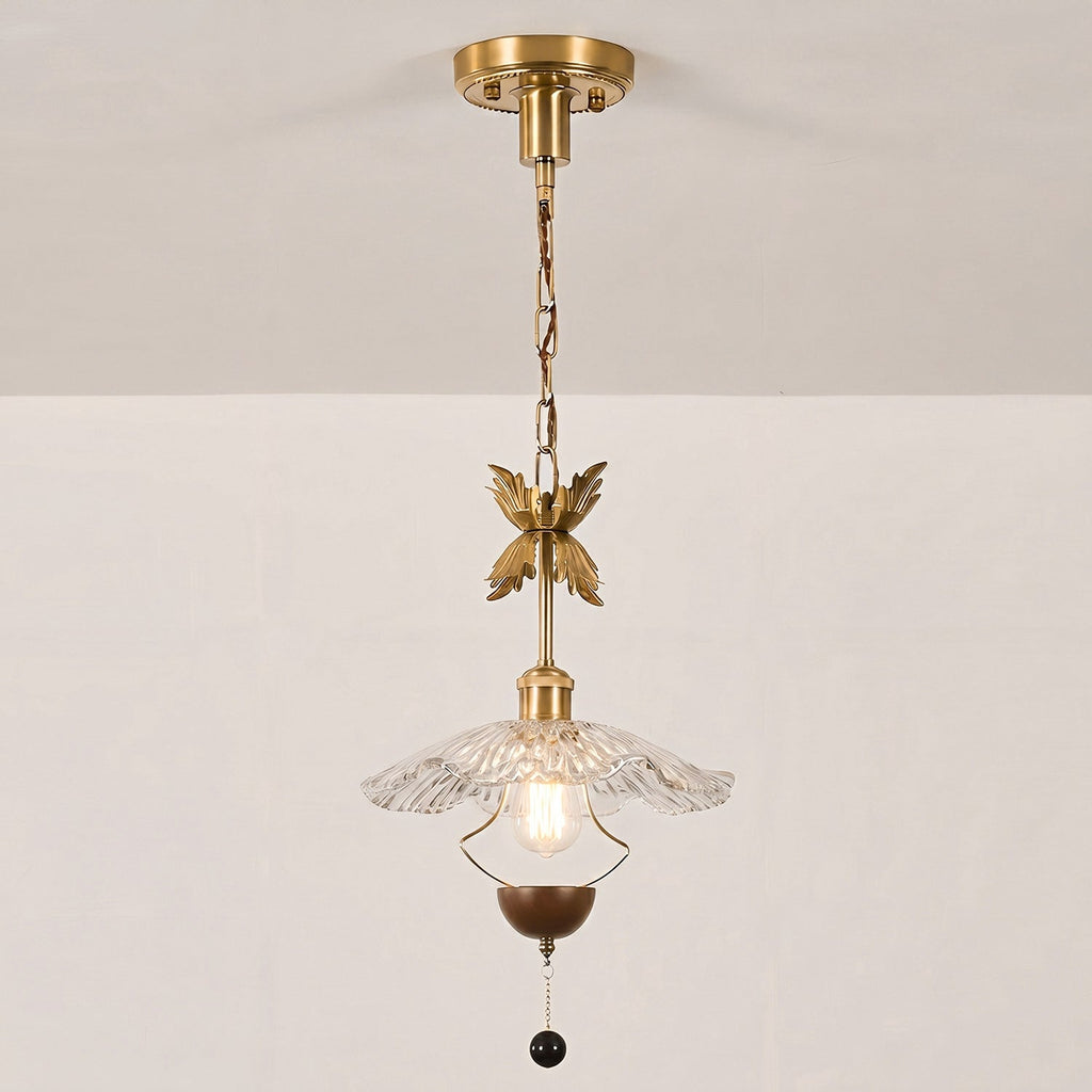 Floral Metalwork Pendant Lamp, Antique Copper