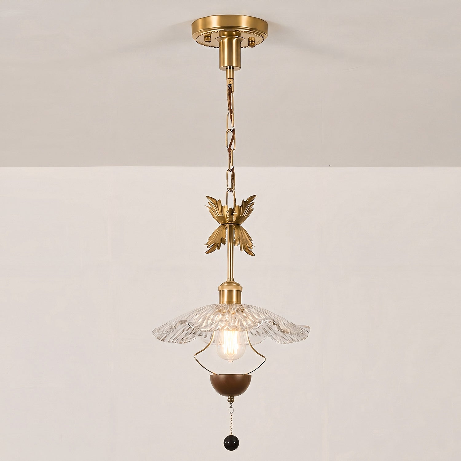 Floral Metalwork Pendant Lamp, Antique Copper