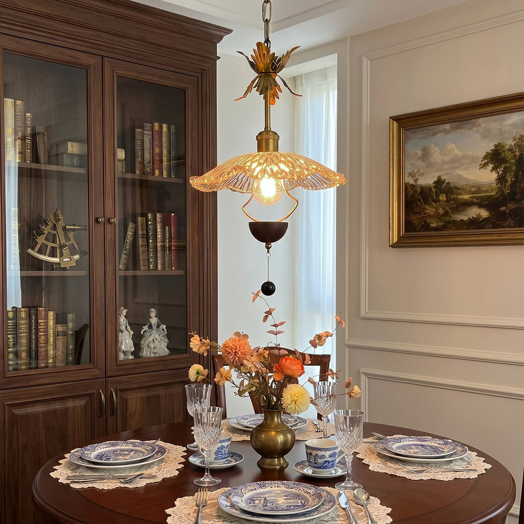 Floral Metalwork Pendant Lamp, Antique Copper