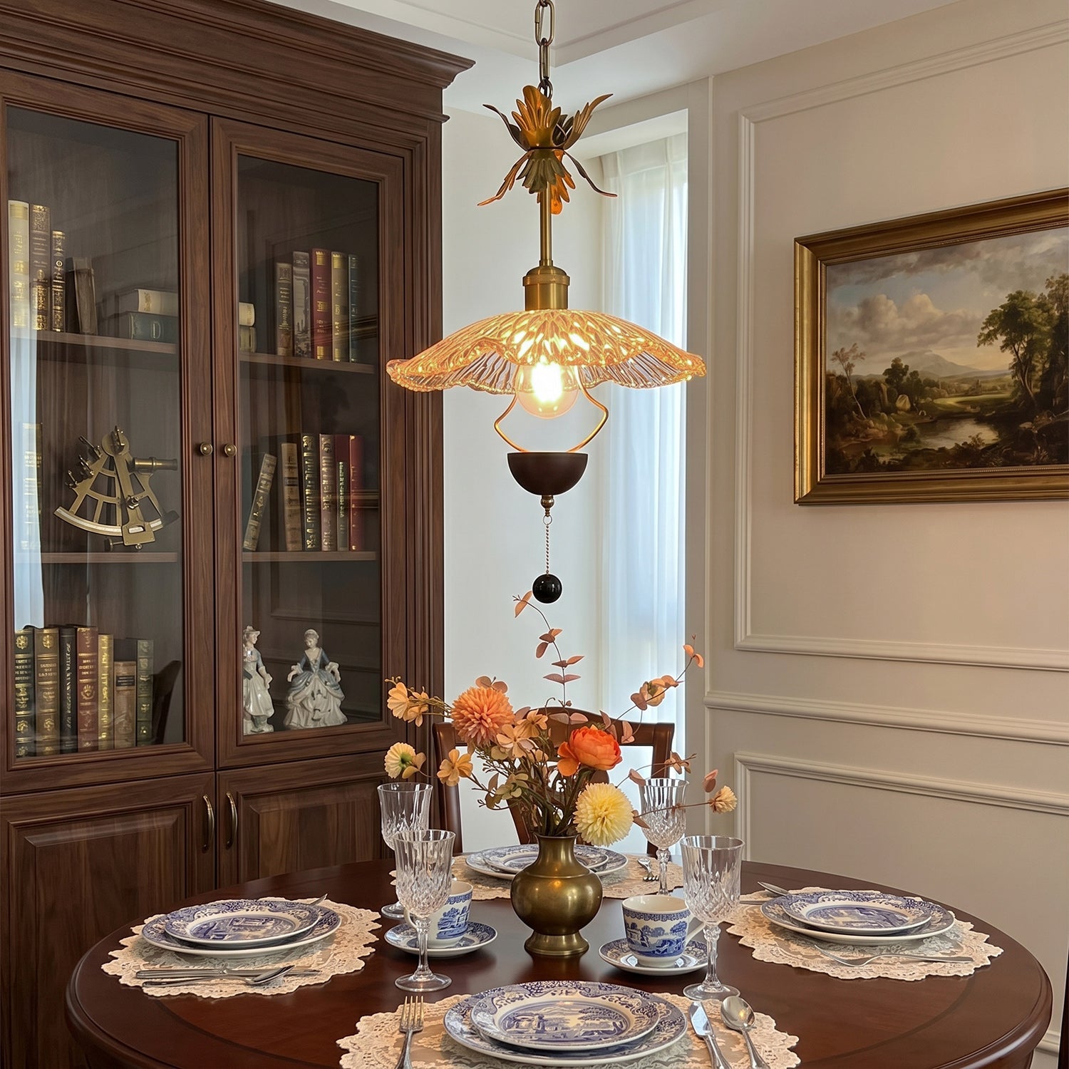 Floral Metalwork Pendant Lamp, Antique Copper